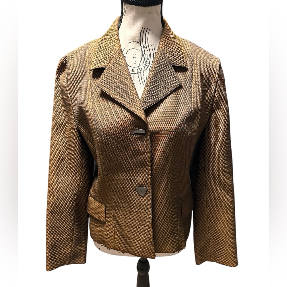 Nathalie Chaize Chocolate Brown Bronze Sheen Textured Blazer Jacket Size M (40)